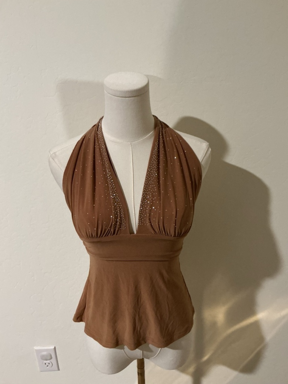 Crell Brown Y2K halter  top with rhinestones